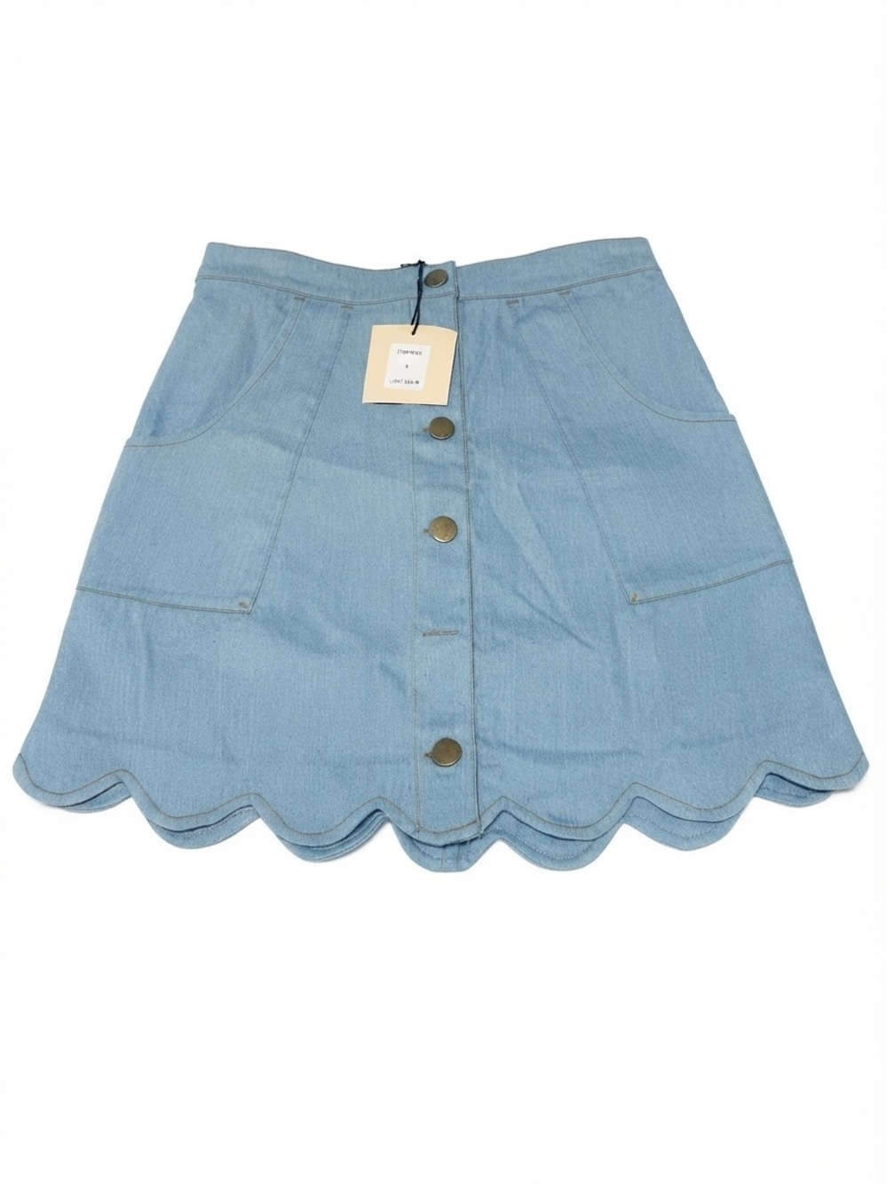 Light Blue Denim Scallop Hem Skirt